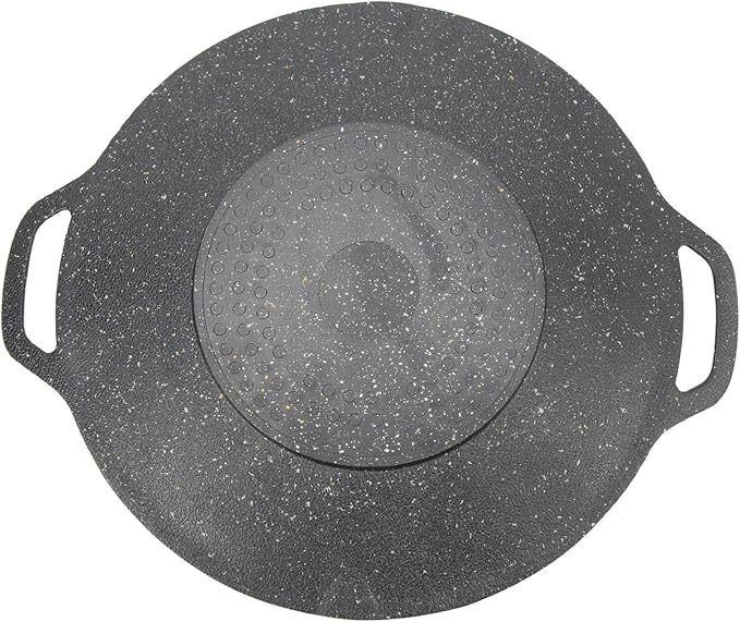 Korean Grill Pan with Non Stick Coating BBQ Griddle for Indoor and Outdoor Cooking Black (30cm)