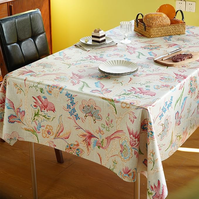 Rectangle Table Cloth,100% Waterproof Tablecloth Oil Proof Spill Proof Vinyl Table Cloth, Wipe Clean Plastic Table Cover for Dining, Camping, Indoor and Outdoor 54" x 120",Songbird