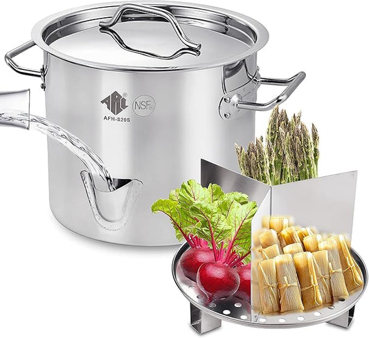 ARC 20QT Stainless Steel Tamale Steamer Pot w/Easy-fill Water Spout, Seafood Crab Steam with Divider and Steamer Rack, 5 Gallon