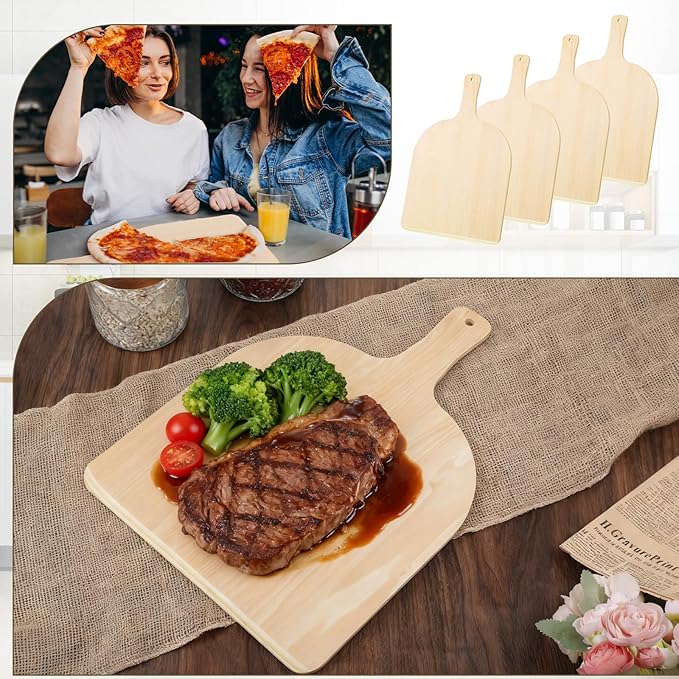 4 Pcs Wood Pizza Peel 12 Inch Pizza Paddle Spatula with Wood Handle for Oven, Stone, Pan or Grill, Large Pizzas Paddle Set for Transferring Pizzas