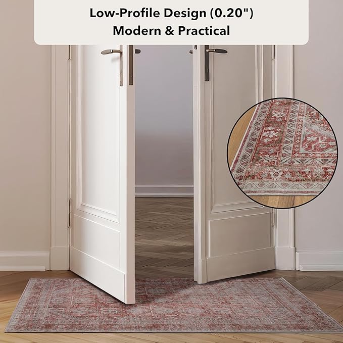 Kuden 2x3 Small Rug, Machine Washable, Non-Slip Backing, Vintage Style, Soft, Low Pile, Area Rugs for Entryway Kitchen Indoor Entrance