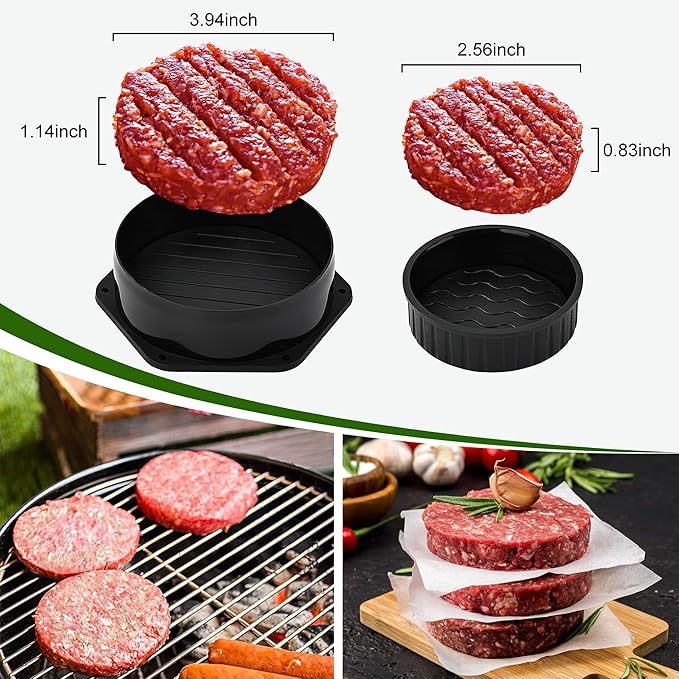 POLIGO Smash Burger Press Kit - 4 in 1 Hamburger Patty Storage Containers,6.69" Round Cast Iron Smash Bacon Press- Non Stick Smash Burger Press Set for Grill and Griddle Cooking