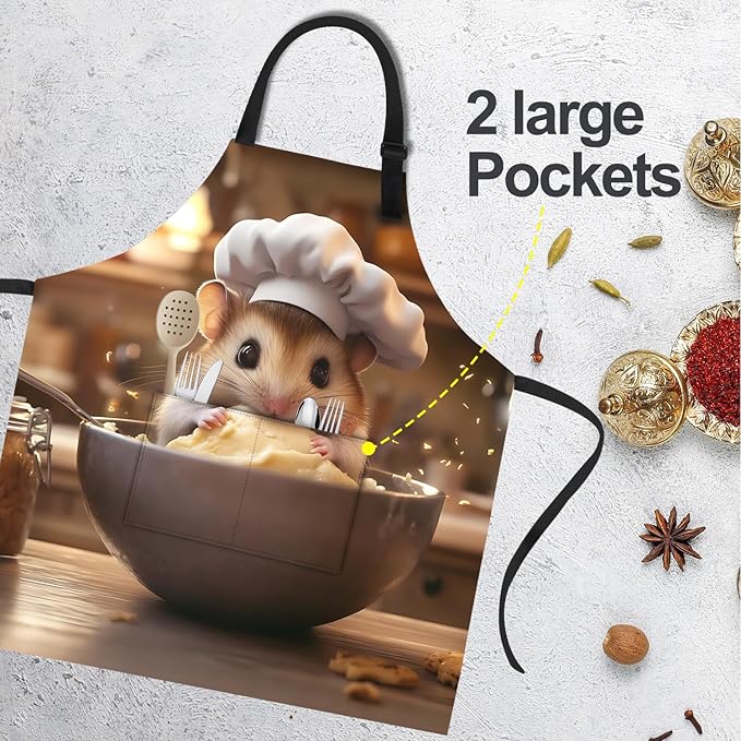 Funny Cat Apron with 2 Pockets Waterproof for Men Women Kitchen Garden Decor