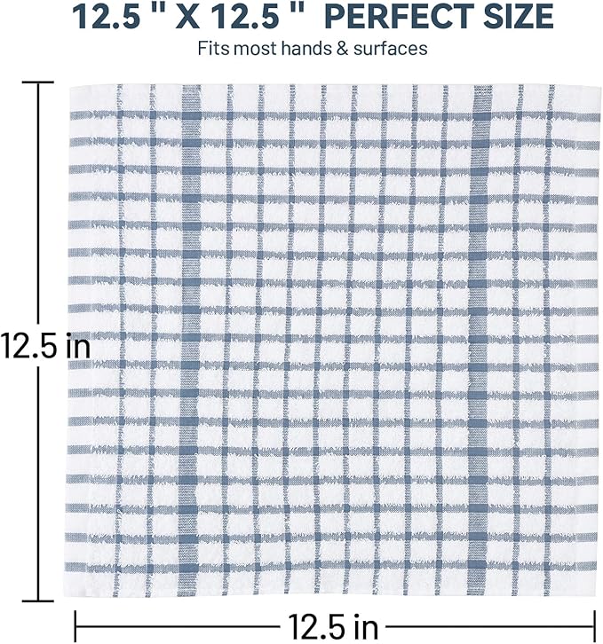 Egles 16 Packs Kitchen Dishcloths, 100% Cotton Grid Terry Dish Cloths 12" x 12" Ultra Soft Super Absorbent Dishrag Reusable Dishcloth, Multi-Purpose Quick Drying Hand Dish Towel Set with Hanging Loop