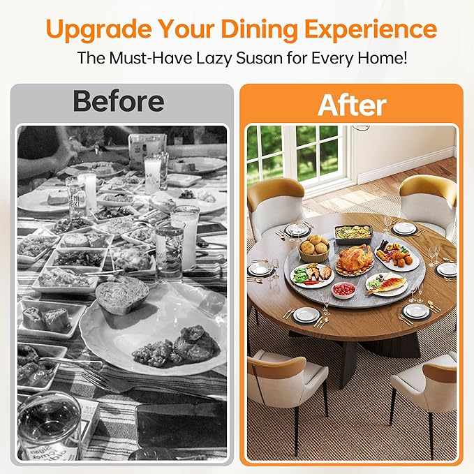 Lazy Susan Turntable 31.4 Inch - 360° Silent Rotating Anti-Slip Serving Tray, Heavy Duty Centerpiece for Kitchen, Dining & Coffee Table - Grey Modern Design with Non-Slip Base
