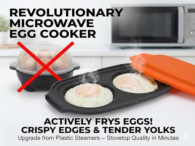 MACONEE Microwave Egg Fryer | Cooker & Poacher for Breakfast Sandwiches | Maker for 2 Eggs | Dishwasher-Safe & BPA-free