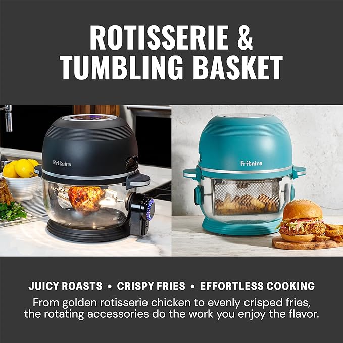 Non Toxic Air Fryer™ - Glass AirFryer 5 Quart w/ 360 Visibility, Self-Cleaning, 400F Vortex Air Fryer for Even Cooking, BPA-Free Teflon Free, 9-in-1 Functions, Rotisserie, Roast, Bake, White