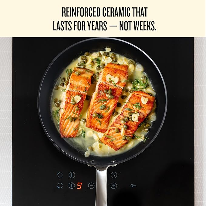 Alva Maestro 9.5-Inch Stainless Steel Nonstick Frying Pan – Made Without PFAS, PFOA & PTFE Ceramic Coating – Reinforced 5-Ply Aluminum Core, Oven & Induction Safe for Even Heat, Easy to Clean Coating