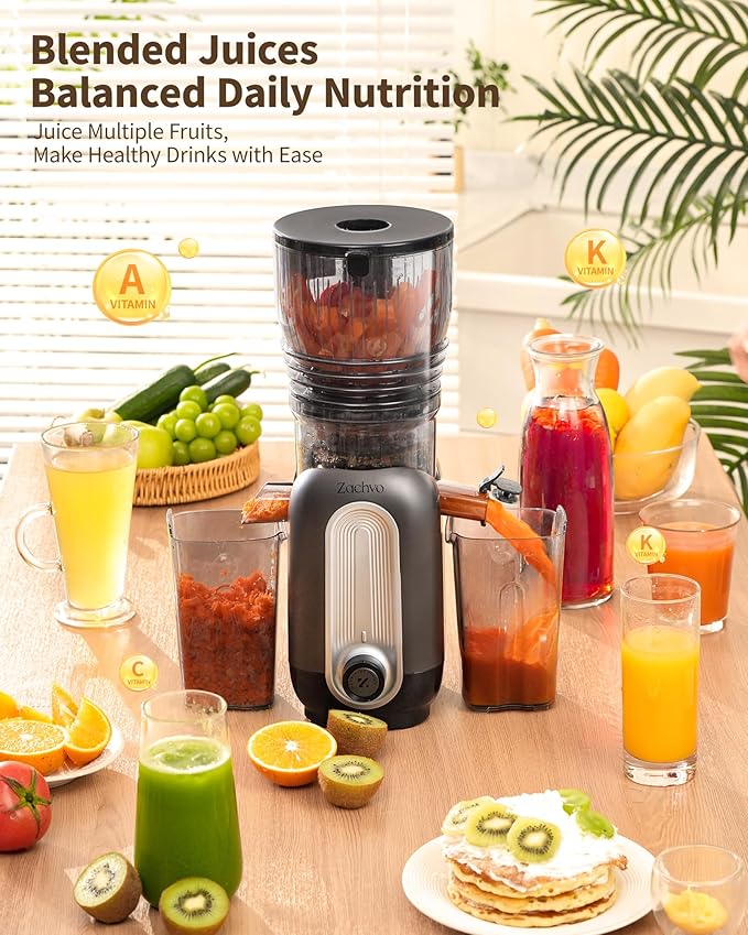 Zachvo Cold Press Juicer Machines, 5.8" Large Feed Chute Slow Masticating Juice Maker for Whole Vegetable and Fruit, Easy to Clean, 300W High Juice Yield - MP-802M (Black)
