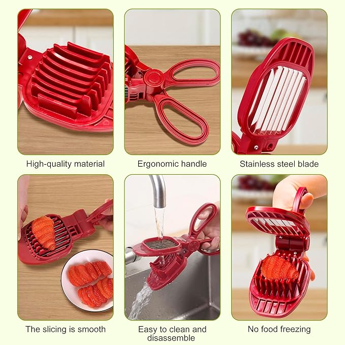 Fruit Slicer, Strawberry, Banana, Kiwi Cutter, Egg Slicer for Hard Boiled Eggs, for Fruit Sausages, Cucumbers, Mushroom Cutter, Rapid & Safe Slicing Kitchen Gadgets (Red)