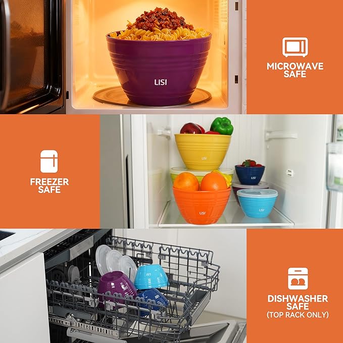 LISI 6 Pack Mixing Bowl Set with Lids, Plastic Bowls for Kitchen, Nesting Salad & Meal Prep Bowls, BPA-Free, Large Storage Bowl with Airtight Lids