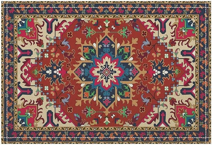 Boho Ethnic Placemats Country Farmhouse Retro Red Floral Art Printed Dining Table Mats Set of 4 for Restaurant Home Kitchen Holiday Picnic Party Decor 12x18in