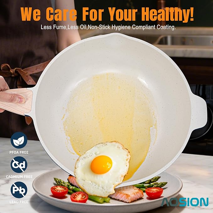 AOSION 11 Inch Nonstick Ceramic Deep Frying Pan Skille with Lid,5QT Sauté Pan for Cooking with Steam Rack,Healthy Large Skillet,Stay Cool Handle, Induction Compatible, PFOA & PFAS Free. (12IN-BLUE)