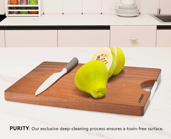 Solid Wood Cutting Board One Piece Cutting Boards Made of Entire Piece Sapele Wood, Hardwood Cutting Board Heavy Duty 17.7 * 11.8 * 1.2in (No Glue)