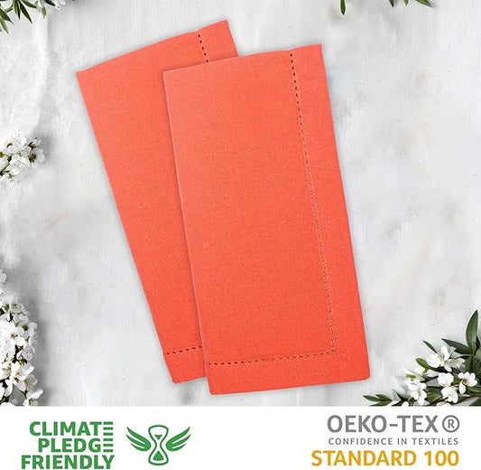 Urban Villa Cloth Napkins Set of 12(20x20 Inches)100% Cotton Hemstitch Napkins Cloth Washable Durable Reusable Absorbent Table Dinner Napkins Cloth for Hotel Lunch Restaurant Weddings Parties - Orange