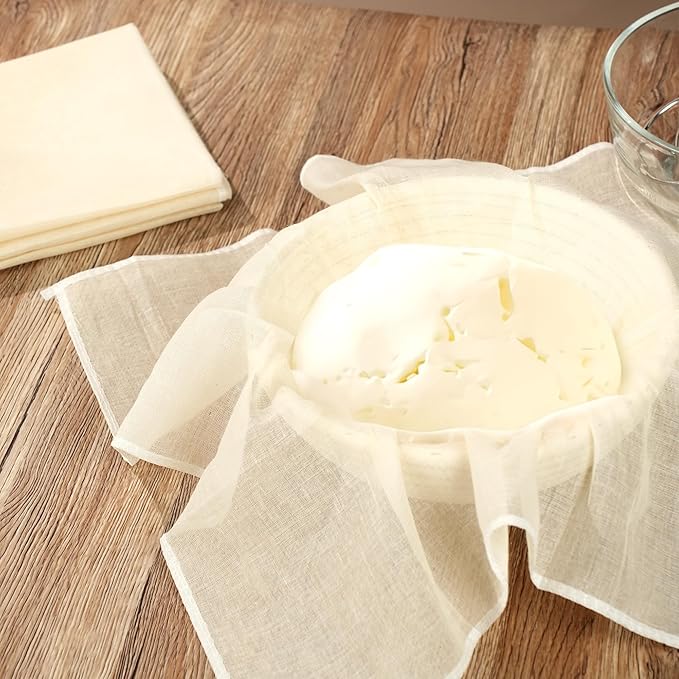 10-Pack Hemmed Cheesecloths - 20"X20" Reusable Unbleached Cotton For Cheese Making, Nut Milk, Yogurt Straining & Crafts. Food-Grade, Pre-Cut With Reinforced Edges