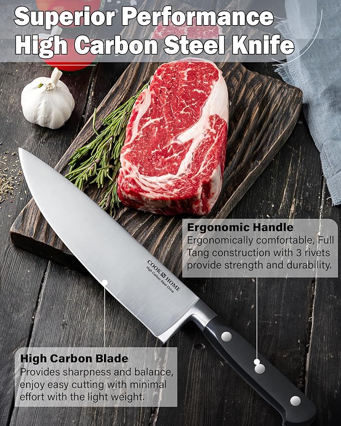 Cook N Home Kitchen Knife Set with Bamboo Storage Block 15-Piece, High Carbon Stainless Steel Blade, Black