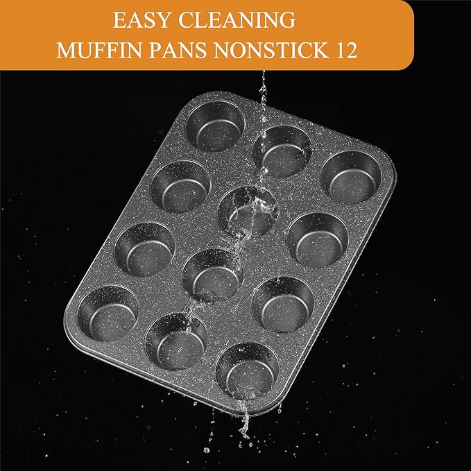 Walooza Muffin Cupcake Pan - Nonstick 12-Cup Tin for Baking Cheesecake, Toast Oven Supplies, Non-Stick Tray