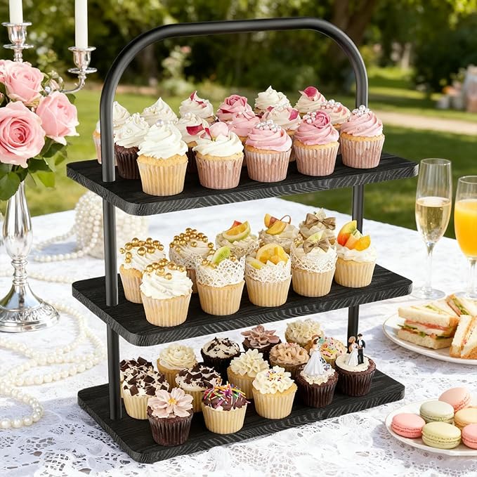 Cupcake Stand, 3 Tier Halloween Cupcake Stand for 50 Cupcakes Wood Large Dessert Stand Cupcake Display Stand Cupcake Tower for Farmhouse Decor, Party Serving Tray, Vendor Dessert Table Display Set