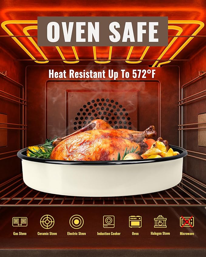 MCCSI Roasting Pans Set Round Baking Dish 4-Pack 9/10/12/14 Inch Enamel Non-Stick Large Bakeware for Cake Pizza Turkey Roaster, Oven & Dishwasher Safe Christmas Gift for Ladies Cookware