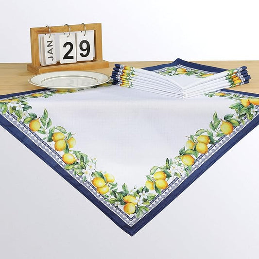 Spring Summer Lemon Napkins, 18×18 Inch Dinner Cloth Napkins Set of 12, Washable Cotton Soft Absorbent Square Napkins for Dining Kitchen Party Wedding Decoration
