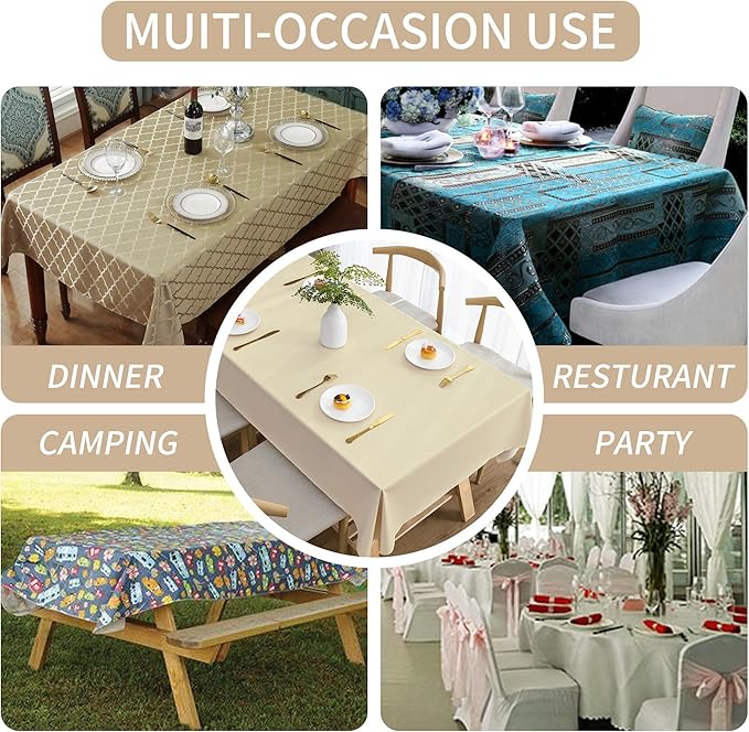 Rectangle Table Cloth,100% Waterproof Tablecloth Oil Proof Spill Proof Vinyl Table Cloth, Wipe Clean Plastic Table Cover for Dining, Camping, Indoor and Outdoor 54" x 78",Beige