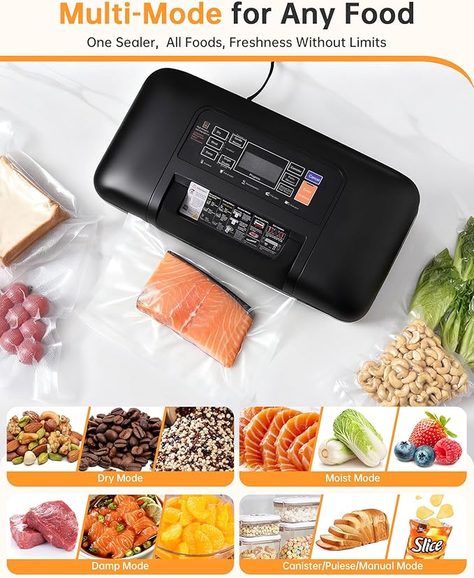 85kPa Heavy Duty Vacuum Sealer Machine, Commercial Grade Food Sealer with Double Seal, One-Hand Operation Handle, Built-in Cutter & Bag Storage, Moist/Dry Modes for Sous Vide, Meat & Meal Prep