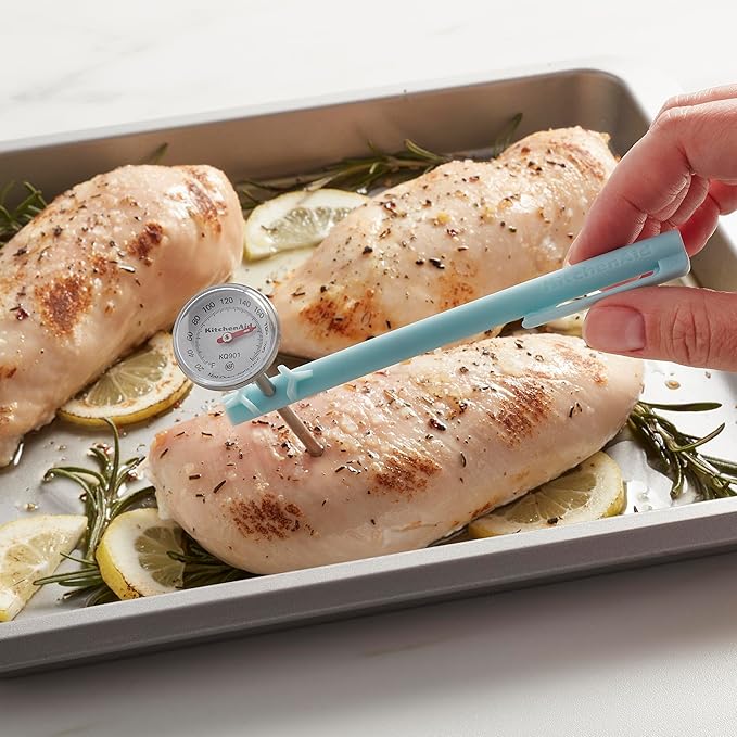 KitchenAid KQ901 Instant Read Food Thermometer for Kitchen or Grill, Temperature Range: 20F to 220F, 1 inch dial, Mineral Water Storage Sleeve