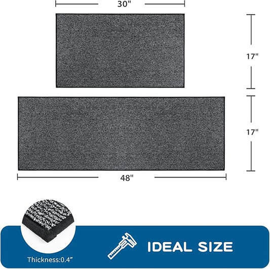 PURRUGS Machine Washable Kitchen Rug Set [2 PCS] (17" x 30"+ 17" x 48"), Non-Slip/Skid Kitchen Runner Rugs & Floor Mats, Super Absorbent Soft Area Rugs for Sink, Kitchen & Laundry, Charcoal