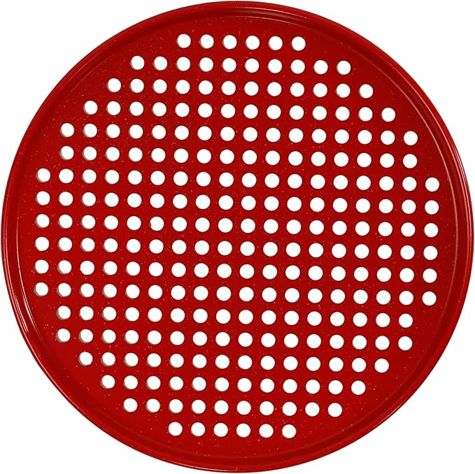 casaWare Perforated Pizza Pan 12-inch, Ceramic Coated NonStick (Red Granite)