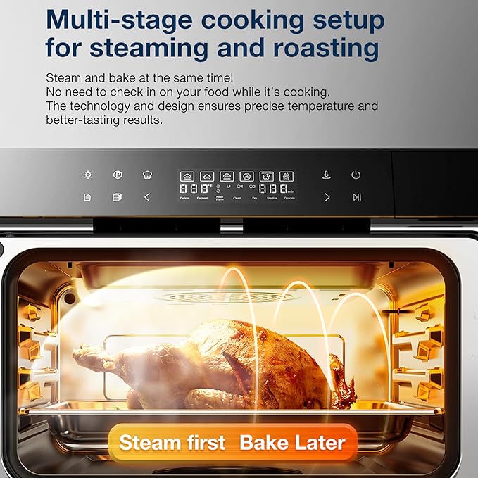 ROABM Toaster Oven Air Fryer Combo R-BOX Blue, 23QT Countertop Convection Steam Oven, Rapid Steam, Bake, Air Fry, Broil, Dehydrate, Defrost, Ferment, Steam Self-Clean, Touchscreen Control