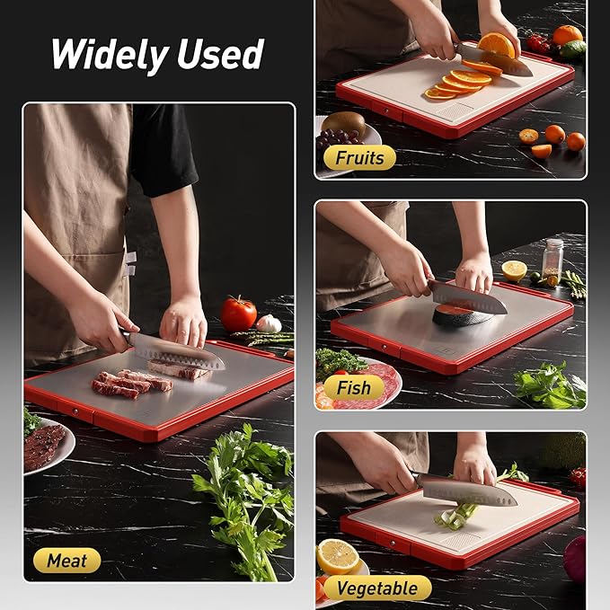 Titanium Cutting Boards for Kitchen Chopping Board with Handle Large Big Small Kitchen Meat Butcher Block Double Sided Pure Titanium and Wheat Straw PP Not Wood Bamboo Plastic Teak Red/Beige