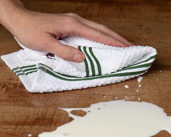 Sticky Toffee Cotton Dishcloths Set of 8 – 12x12 in Dark Green and White Dish Towels, Reusable and Absorbent Tea Towels for Cleaning or Drying, Oeko-Tex Cotton