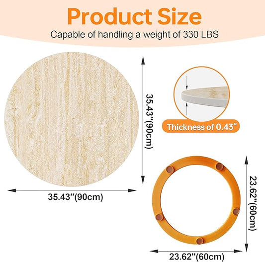 Lazy Susan Turntable 35.4 Inch-360° Silent Rotating Anti-Slip Serving Tray,Heavy Duty Centerpiece for Kitchen,Dining & Coffee Table-Beige Modern Design with Non-Slip Base