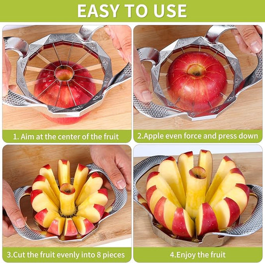 LIIGEMI Apple Slicer,12-Slices Stainless Steel Cutter，Heavy Duty Stainless Steel Apple Cutter and Divider， Anti-slip Handle，Gifts for Mom， Easy to Use.