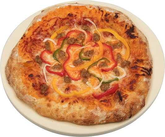 Pizza Stone for Oven, Grill, BBQ - Round 5/8 Inch Extra Thick Baking Stone w Safe Even Heating- XL 16.5" Pan for Crispy Crust, Heavy Duty Cordierite Holds High Temp- Kitchen Essential Must Have Gift