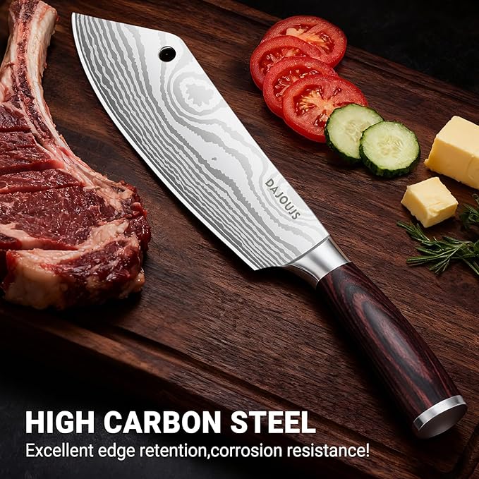 8-Inch Meat Cleaver Butcher Knife - High-Carbon Stainless Steel Professional Cleaver Chefs Knife Cutting Knives with Ergonomic Wood Handle & Gift Box for Cooking