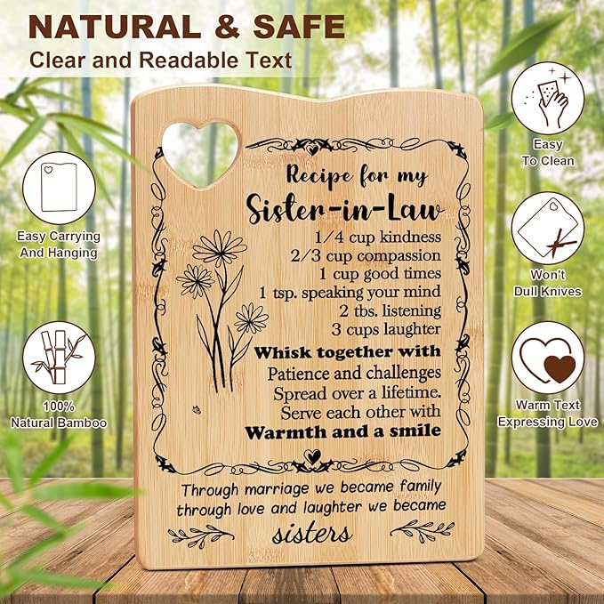 YUEYUQIU Sister in Law Birthday Gifts, Sister in Law Gifts from Sister in Law, Cutting Board Set Gift for New Sister in Law, Christmas, Mothers Day or Wedding Kitchen Decor Gifts for Sis in Law