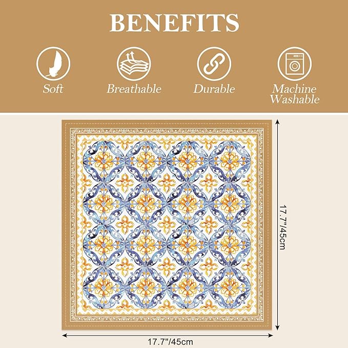 Boho Floral Print Cloth Napkins 100% Cotton, 18" X 18" Dinner Napkins Cloth Set, Washable Napkins for Home, Kitchen, Dinner, Party, Wedding, Cocktail, Set of 4