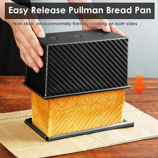Spmarkt 2pack 1LB Black Pullman Loaf Pan with Lid, Non-Stick Sandwich Bread Loaf Pan, Easy Release Bread Pan with Lid for Homemade Bread
