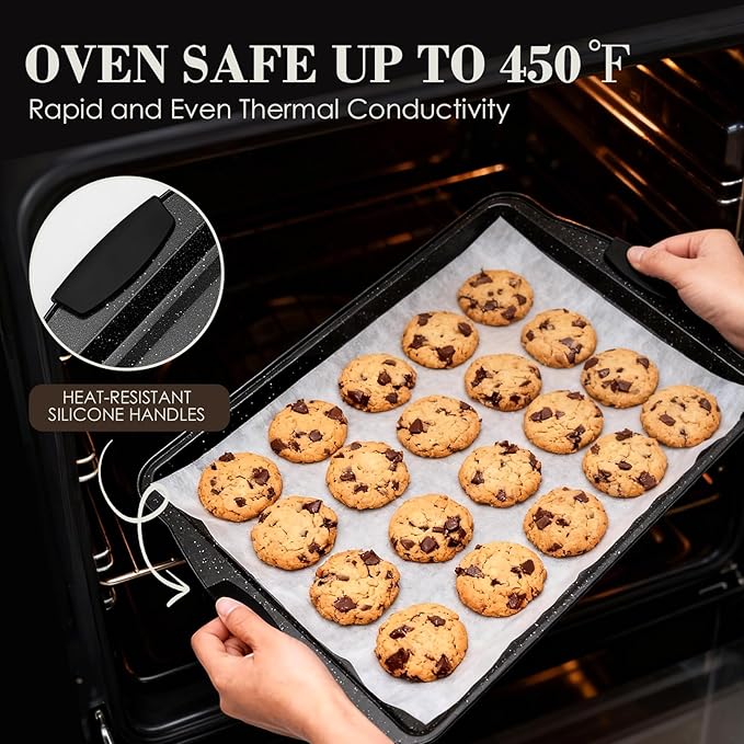 Baking Pans Set Nonstick, Stackable Bakeware Sets with Silicone Handles, AIVIKI 22 Pieces Oven Pan for Cooking Including Baking Cookie Sheet with Rack, Roast Pan, Cake Pan, Loaf Pan, Muffin Pan, Black