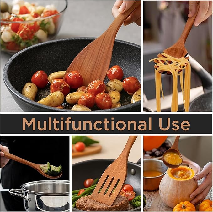 10-Piece Wooden Utensil Set with Holder, Spoon Rest & Hooks – Durable Non Toxic Cooking Utensils - Wooden Spoons for Cooking, Ideal Kitchen Utensil Set for Cooking Enthusiasts & House Warming