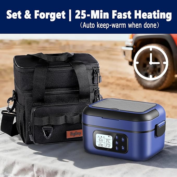 XL Cordless Electric Heated Lunch Box for Adults, Battery-Powered,2 x 6.3-Cup Capacity, Rechargeable Portable Self-Heating Food Warmer for Work Travel Car