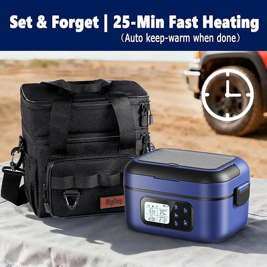 XL Cordless Electric Heated Lunch Box for Adults, Battery-Powered,2 x 6.3-Cup Capacity, Rechargeable Portable Self-Heating Food Warmer for Work Travel Car