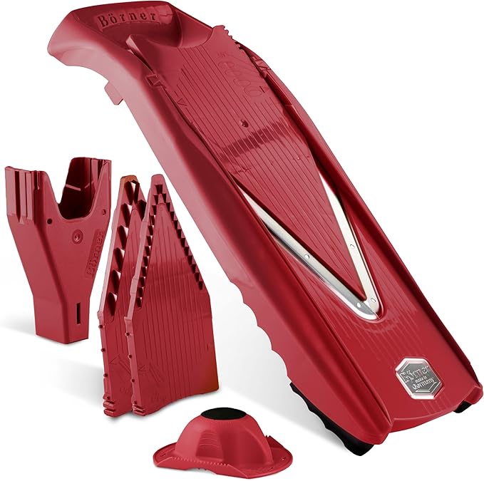 Börner Mandoline Slicer V5 (Starter Set) • Vegetable V-Slicer for Slices, Sticks & Dices in Various Sizes • With Stainless Steel V-Blade • Adjustable Kitchen Slicer • Color: Red