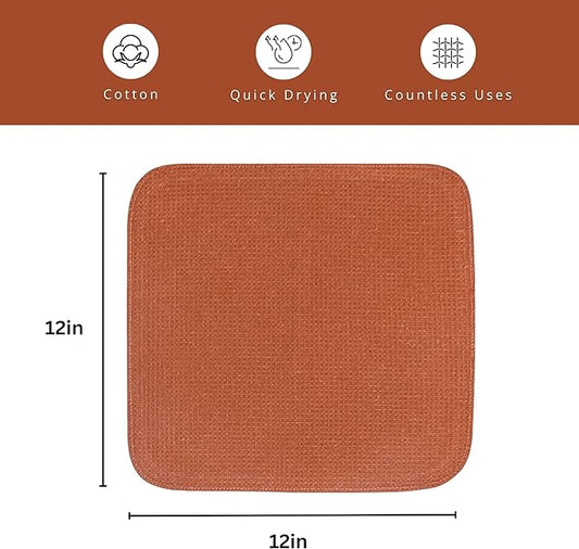PurpleEssences Dish Cloths and Dish Rags - 8 Pack Waffle Weave Solid Kitchen Dish Wash Cloths, 100% Cotton, 12 x 12 Inches, Ultra Soft Absorbent Quick Drying - Christmas Holiday Winter - Rust