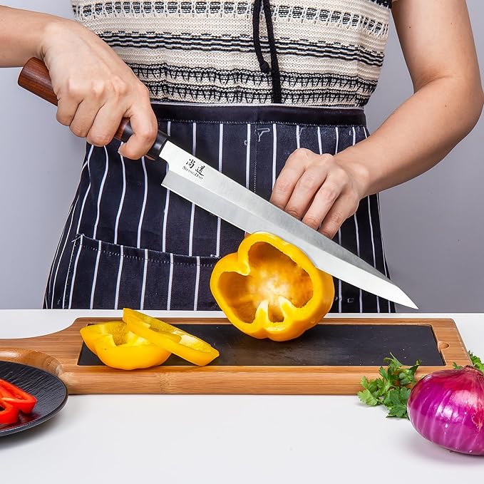SHANGDAO Sashimi Sushi Knife 10 Inch, Japanese Yanagiba Knife For Cutting Fish Filleting and Slicing, Premium German Stainless Steel & Traditional Wooden Handle, Gift Box