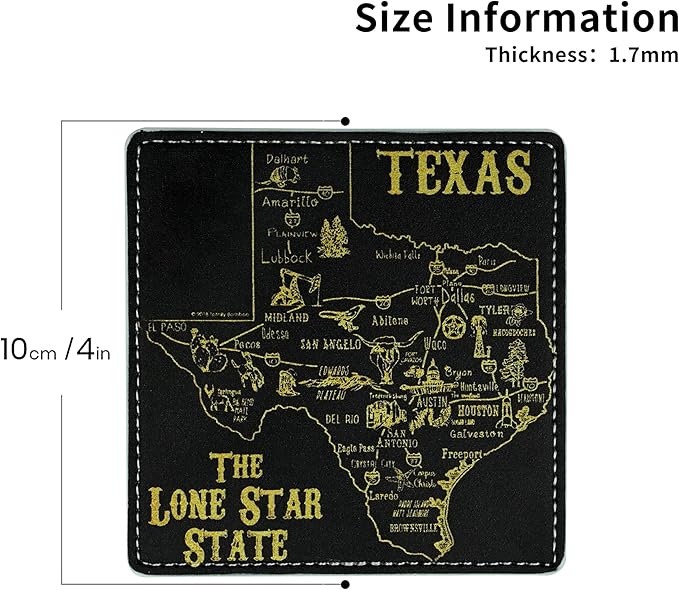 Marble Coasters Square Leather Drinks Coaster Set with Holder for Coffee Table Bar Home Decor 4 Inches Set of 6 (Texas, One Size)