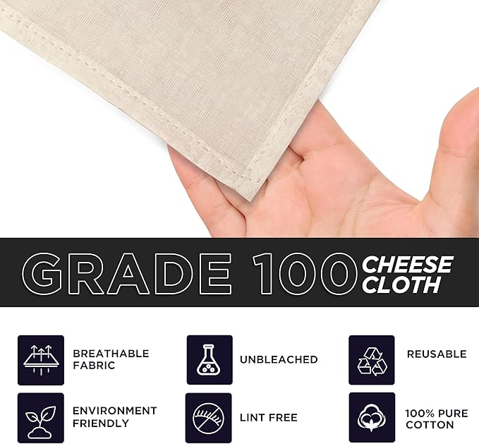 100% Unbleached Cheese Cloths – 4 Pcs Precut 20x20 inch Hemmed Reusable Cheesecloth for Straining - Grade 100 Organic Cheese Cloth - Ultra Fine Muslin Cloth for Juicing Brewing Baking Turkey