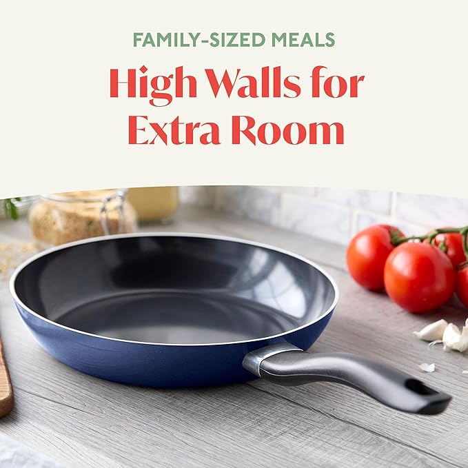 Lumenflon Deco 11” Nonstick Frying Pan Skillet, Made in Italy, Diamond Ceramic PFAS-Free, Dishwasher & Metal Utensil Safe, Durable Gloss Enamel Finish, Stay-Cool Handle, High Walls-Extra Room, Blue